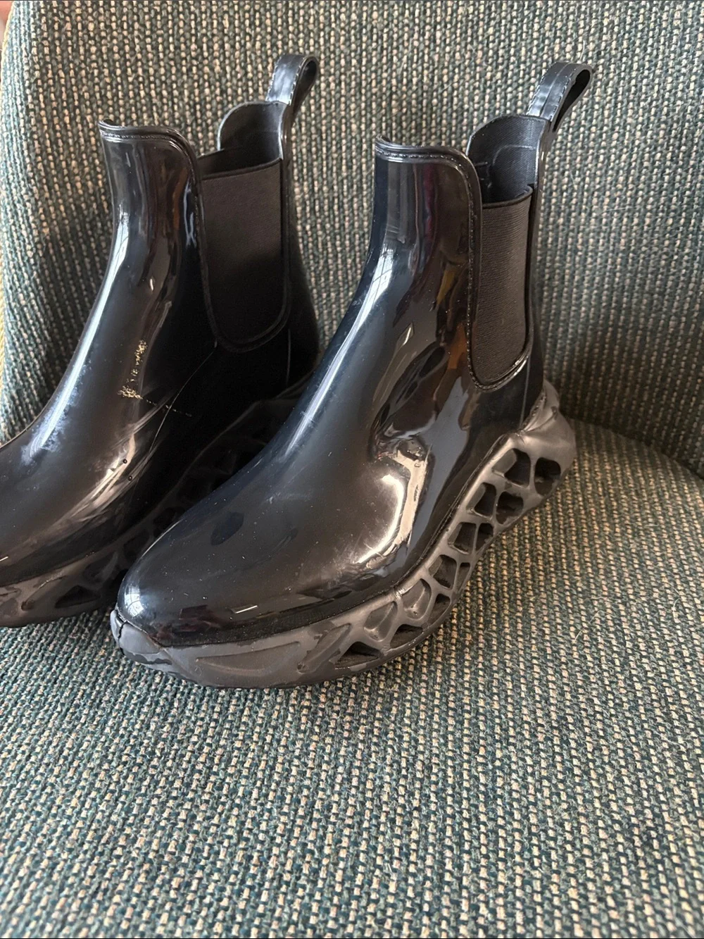 Women’s Spring Step  Black Chelsea Rain Boots with Honeycomb Sole
